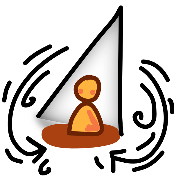  a yellow figure sits in a triangle of light standing on a brown circle, around the figure streaming to point at it from below are black arrows and lines